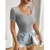 Zeagoo Women’s Short Sleeve T Shirts Casual Summer Basic Scoop Neck Slim Fit Rib Knit Business Work Tee Tops(Light Grey)