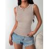 Zeagoo Womens Sleeveless Crewneck Ribbed Tank Tops Casual Basic Summer Top Slim Fitted Racerback Shirts(B – Stripe Brown White)