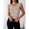 Zeagoo Womens Sleeveless Crewneck Ribbed Tank Tops Casual Basic Summer Top Slim Fitted Racerback Shirts(B – Stripe Brown White)