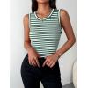 Zeagoo Womens Sleeveless Crewneck Ribbed Tank Tops Casual Basic Summer Top Slim Fitted Racerback Shirts(B – Stripe Green White)