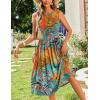 Zeagoo Women’s Summer Tank Midi Dress with Pockets Floral Sleeveless A-Line Casual Loose T-Shirt Dresses Beach Sundress 2026(Orange Green Leaf)