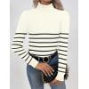 Zeagoo Womens Sweaters Turtleneck Cable Knit Long Sleeve Pullover Cute Fitted Trendy Basic Fall Winter Tops(Stripe Apricot)