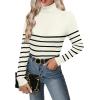 Zeagoo Womens Sweaters Turtleneck Cable Knit Long Sleeve Pullover Cute Fitted Trendy Basic Fall Winter Tops(Stripe Apricot)