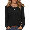 Zeagoo Womens Tops 2025 Long Sleeve Shirts for Fall Round Neck Blouses Floral Tunic Tops with Buttons Decor(Black)