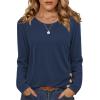Zeagoo Womens Tops 2025 Long Sleeve Shirts for Fall Round Neck Blouses Floral Tunic Tops with Buttons Decor(Blue)