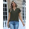 Zeagoo Womens Tops Dressy Casual Textured Blouses Cap Short Sleeve Shirts V Neck Button Up Summer Spring Work Tshirt Clothes(Army Green)