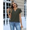 Zeagoo Womens Tops Dressy Casual Textured Blouses Cap Short Sleeve Shirts V Neck Button Up Summer Spring Work Tshirt Clothes(Army Green)