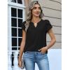 Zeagoo Womens Tops Dressy Casual Textured Blouses Cap Short Sleeve Shirts V Neck Button Up Summer Spring Work Tshirt Clothes(Black)