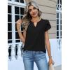 Zeagoo Womens Tops Dressy Casual Textured Blouses Cap Short Sleeve Shirts V Neck Button Up Summer Spring Work Tshirt Clothes(Black)