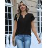 Zeagoo Womens Tops Dressy Casual Textured Blouses Cap Short Sleeve Shirts V Neck Button Up Summer Spring Work Tshirt Clothes(Black)