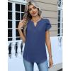 Zeagoo Womens Tops Dressy Casual Textured Blouses Cap Short Sleeve Shirts V Neck Button Up Summer Spring Work Tshirt Clothes(Blue)