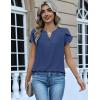 Zeagoo Womens Tops Dressy Casual Textured Blouses Cap Short Sleeve Shirts V Neck Button Up Summer Spring Work Tshirt Clothes(Blue)