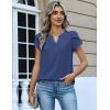 Zeagoo Womens Tops Dressy Casual Textured Blouses Cap Short Sleeve Shirts V Neck Button Up Summer Spring Work Tshirt Clothes(Blue)