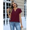Zeagoo Womens Tops Dressy Casual Textured Blouses Cap Short Sleeve Shirts V Neck Button Up Summer Spring Work Tshirt Clothes(Dark Red)