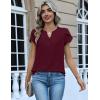 Zeagoo Womens Tops Dressy Casual Textured Blouses Cap Short Sleeve Shirts V Neck Button Up Summer Spring Work Tshirt Clothes(Dark Red)