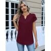 Zeagoo Womens Tops Dressy Casual Textured Blouses Cap Short Sleeve Shirts V Neck Button Up Summer Spring Work Tshirt Clothes(Dark Red)
