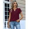 Zeagoo Womens Tops Dressy Casual Textured Blouses Cap Short Sleeve Shirts V Neck Button Up Summer Spring Work Tshirt Clothes(Dark Red)