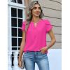 Zeagoo Womens Tops Dressy Casual Textured Blouses Cap Short Sleeve Shirts V Neck Button Up Summer Spring Work Tshirt Clothes(Hot Pink)