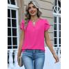 Zeagoo Womens Tops Dressy Casual Textured Blouses Cap Short Sleeve Shirts V Neck Button Up Summer Spring Work Tshirt Clothes(Hot Pink)
