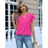 Zeagoo Womens Tops Dressy Casual Textured Blouses Cap Short Sleeve Shirts V Neck Button Up Summer Spring Work Tshirt Clothes(Hot Pink)