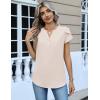 Zeagoo Womens Tops Dressy Casual Textured Blouses Cap Short Sleeve Shirts V Neck Button Up Summer Spring Work Tshirt Clothes(Khaki)