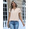 Zeagoo Womens Tops Dressy Casual Textured Blouses Cap Short Sleeve Shirts V Neck Button Up Summer Spring Work Tshirt Clothes(Khaki)