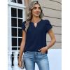 Zeagoo Womens Tops Dressy Casual Textured Blouses Cap Short Sleeve Shirts V Neck Button Up Summer Spring Work Tshirt Clothes(Navy Blue)
