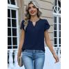 Zeagoo Womens Tops Dressy Casual Textured Blouses Cap Short Sleeve Shirts V Neck Button Up Summer Spring Work Tshirt Clothes(Navy Blue)