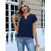 Zeagoo Womens Tops Dressy Casual Textured Blouses Cap Short Sleeve Shirts V Neck Button Up Summer Spring Work Tshirt Clothes(Navy Blue)