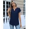 Zeagoo Womens Tops Dressy Casual Textured Blouses Cap Short Sleeve Shirts V Neck Button Up Summer Spring Work Tshirt Clothes(Navy Blue)