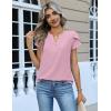 Zeagoo Womens Tops Dressy Casual Textured Blouses Cap Short Sleeve Shirts V Neck Button Up Summer Spring Work Tshirt Clothes(Pink)