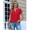 Zeagoo Womens Tops Dressy Casual Textured Blouses Cap Short Sleeve Shirts V Neck Button Up Summer Spring Work Tshirt Clothes(Red)