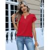 Zeagoo Womens Tops Dressy Casual Textured Blouses Cap Short Sleeve Shirts V Neck Button Up Summer Spring Work Tshirt Clothes(Red)
