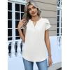 Zeagoo Womens Tops Dressy Casual Textured Blouses Cap Short Sleeve Shirts V Neck Button Up Summer Spring Work Tshirt Clothes(White)