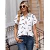 Zeagoo Womens Tops Short Sleeve Shirts Button Down Casual Blouses V Neck Outfits Summer Spring Clothes 2026(Feathers White)