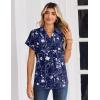 Zeagoo Womens Tops Short Sleeve Shirts Button Down Casual Blouses V Neck Outfits Summer Spring Clothes 2026(Floral Navy)