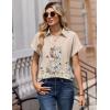 Zeagoo Womens Tops Short Sleeve Shirts Button Down Casual Blouses V Neck Outfits Summer Spring Clothes 2026(Flower Beige)