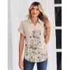 Zeagoo Womens Tops Short Sleeve Shirts Button Down Casual Blouses V Neck Outfits Summer Spring Clothes 2026(Flower Beige)
