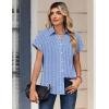 Zeagoo Womens Tops Short Sleeve Shirts Button Down Casual Blouses V Neck Outfits Summer Spring Clothes 2026(Stripe4)