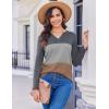 Zeagoo Women’s Waffle Shirts V Neck Long Sleeve Tops Color Block T-Shirts Casual Pullover Tunics 2025 Fashion Basic Tees(A-charcoal/Gray/Brown)