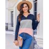 Zeagoo Women’s Waffle Shirts V Neck Long Sleeve Tops Color Block T-Shirts Casual Pullover Tunics 2025 Fashion Basic Tees(A-navy Blue/Gray/Pink)