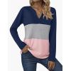 Zeagoo Women’s Waffle Shirts V Neck Long Sleeve Tops Color Block T-Shirts Casual Pullover Tunics 2025 Fashion Basic Tees(A-navy Blue/Gray/Pink)