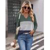 Zeagoo Women’s Waffle Shirts V Neck Long Sleeve Tops Color Block T-Shirts Casual Pullover Tunics 2025 Fashion Basic Tees(Army Green/Gray/Navy Blue)