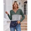 Zeagoo Women’s Waffle Shirts V Neck Long Sleeve Tops Color Block T-Shirts Casual Pullover Tunics 2025 Fashion Basic Tees(Army Green/Gray/Navy Blue)