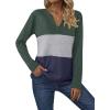 Zeagoo Women’s Waffle Shirts V Neck Long Sleeve Tops Color Block T-Shirts Casual Pullover Tunics 2025 Fashion Basic Tees(Army Green/Gray/Navy Blue)