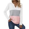 Zeagoo Women’s Waffle Shirts V Neck Long Sleeve Tops Color Block T-Shirts Casual Pullover Tunics 2025 Fashion Basic Tees(A-white/Gray/Pink)
