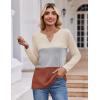 Zeagoo Women’s Waffle Shirts V Neck Long Sleeve Tops Color Block T-Shirts Casual Pullover Tunics 2025 Fashion Basic Tees(Beige/Gray/Terracotta)