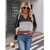 Zeagoo Women’s Waffle Shirts V Neck Long Sleeve Tops Color Block T-Shirts Casual Pullover Tunics 2025 Fashion Basic Tees(Black/Gray/Caramel)