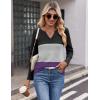 Zeagoo Women’s Waffle Shirts V Neck Long Sleeve Tops Color Block T-Shirts Casual Pullover Tunics 2025 Fashion Basic Tees(Black/Gray/Purple)