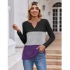 Zeagoo Women’s Waffle Shirts V Neck Long Sleeve Tops Color Block T-Shirts Casual Pullover Tunics 2025 Fashion Basic Tees(Black/Gray/Purple)